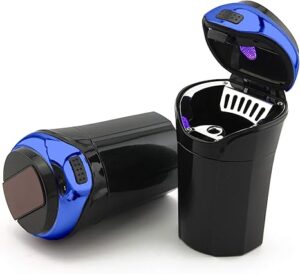 TAKAVU Car Ashtray (1-Pack), Easy Clean Up Detachable Stainless Car Ashtray with Lid Blue Led Light and Removable Lighter for Most Vehicle Cup Holder (Silver)