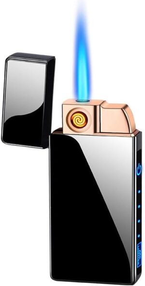 Rechargeable and Inflatable Dual-Purpose Lighter, Windproof Lighter, Direct Flame Lighter, Tungsten Lighter, high-end Creative Personalized Gift for Boyfriend(Color:Black)